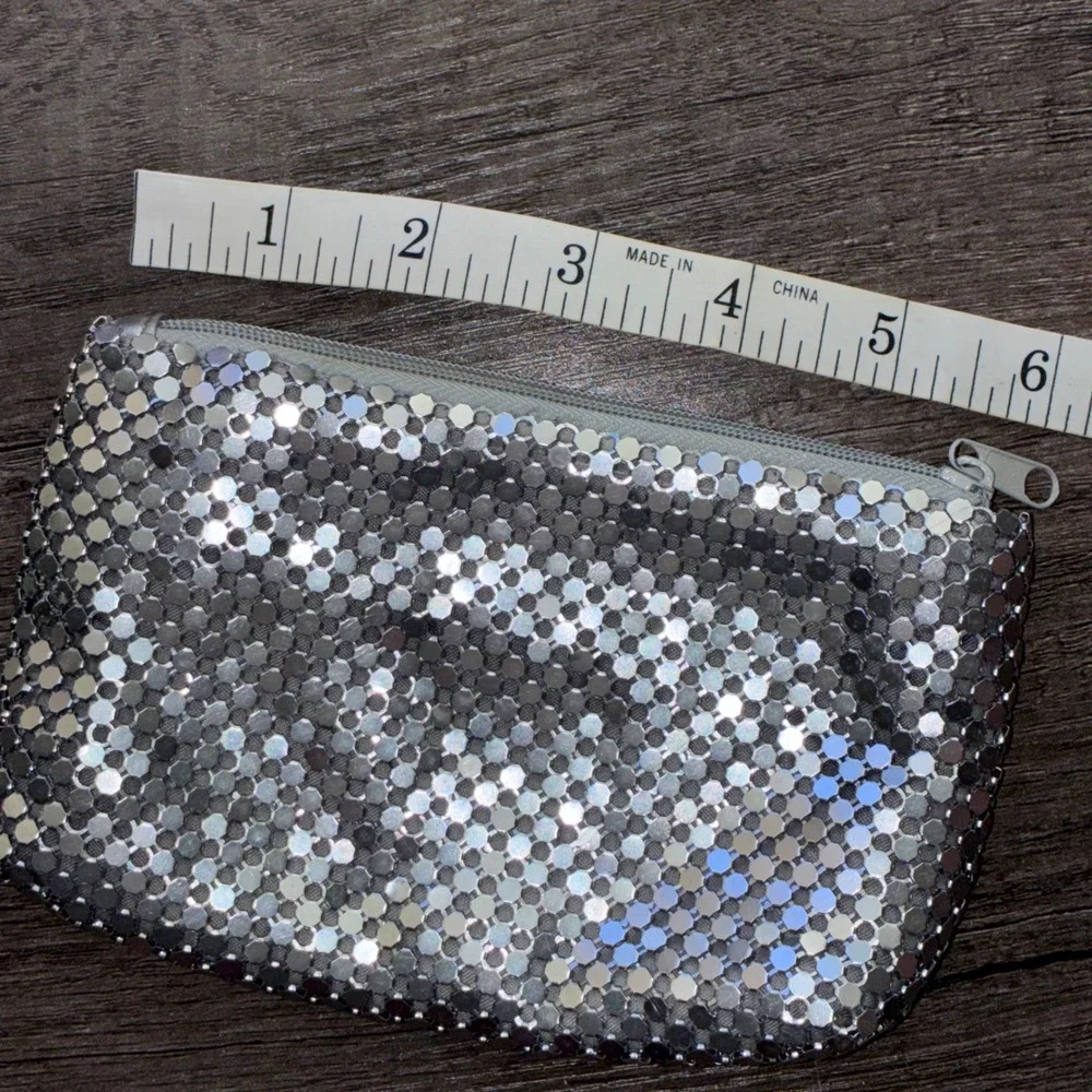Charlotte Russe Silver Metal Mesh Zipper Pouch Y2K‎ Disco Glam Coin Purse Small